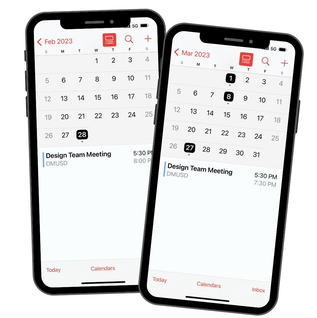 calendar showing the 4 design team meeting dates